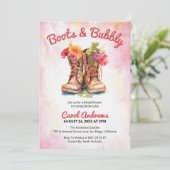 Boots & Bubbly Waterverf Bloemen Vrijgezellenfeest Kaart (Staand voorkant)