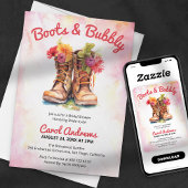 Boots & Bubbly Waterverf Bloemen Vrijgezellenfeest Kaart