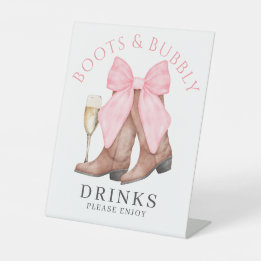 Boots Bubbly Western Bridal Shower Drinks Reclamebord Met Voetstuk