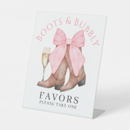 Boots Bubbly Western Bridal Shower Favor  Reclamebord Met Voetstuk