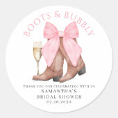 Boots Bubbly Western Country Bridal Shower Ronde Sticker (Voorkant)
