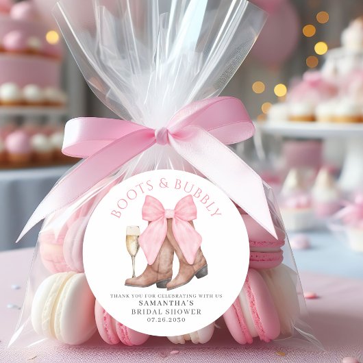 Boots Bubbly Western Country Bridal Shower Ronde Sticker