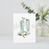 Boots & Chickadees Snewing Winter Woodland Scene Briefkaart (Staand voorkant)