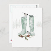 Boots & Chickadees Snewing Winter Woodland Scene Briefkaart (Voorkant / Achterkant)