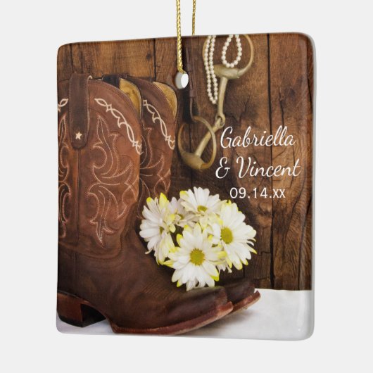 Boots Daisy Horse Bit Weddenschap Bridesmaid Bedan Keramisch Ornament (Links)