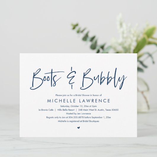 Boots en bubbels, modern Casual Vrijgezellenfeest Kaart (Staand voorkant)