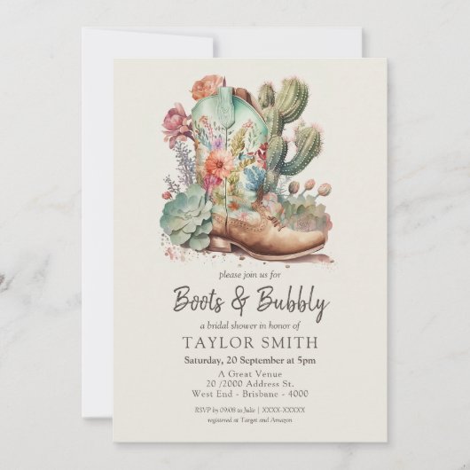 Boots en Bubble Western Bridal Shower Invitation Kaart (Voorkant)