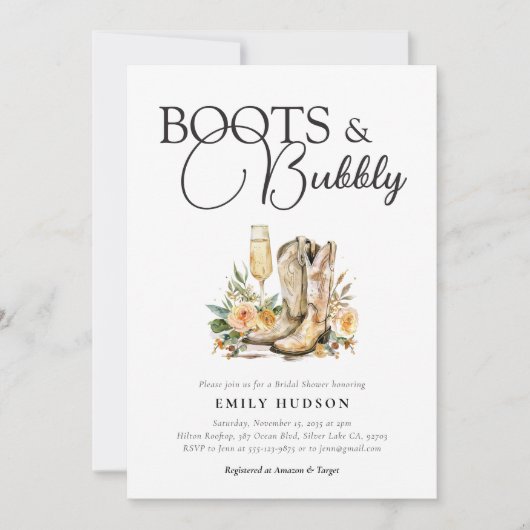 Boots en Bubble Western Bridal Shower Invitation Kaart (Voorkant)