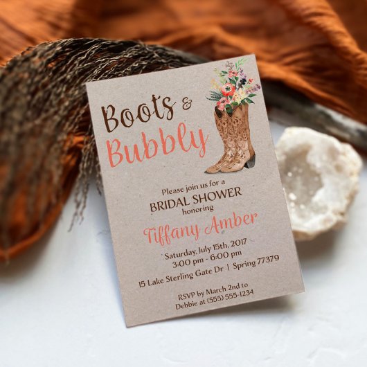 Boots en Bubble Western Bridal Shower Invitation Kaart