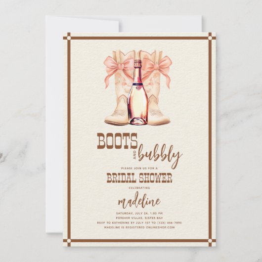 Boots en Bubble Western Bridal Shower Invitation Kaart (Voorkant)