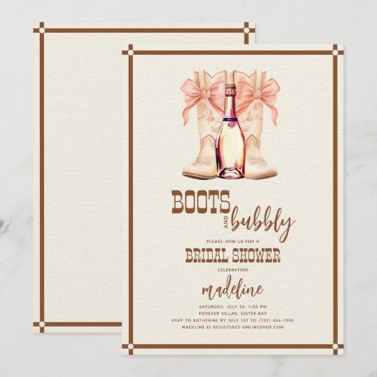 Boots en Bubble Western Bridal Shower Invitation Kaart (Voorkant / Achterkant)