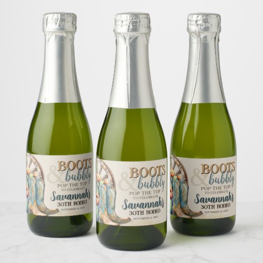 Boots en Bubbly Cactus Cowgirl Westerne verjaardag Sparkling Wijnetiket (Flessen)