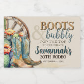 Boots en Bubbly Cactus Cowgirl Westerne verjaardag Sparkling Wijnetiket (Enkel label)