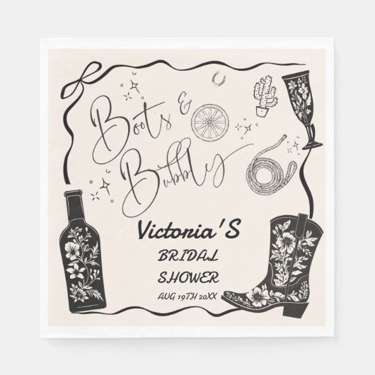 Boots en Bubbly Country Western Vrijgezellenfeest Servet (Voorkant)