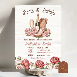 Boots en Bubbly Floral Champagne Vrijgezellenfeest Kaart