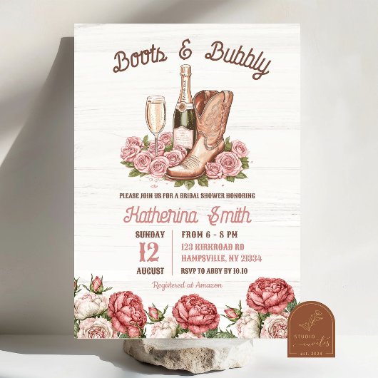 Boots en Bubbly Floral Champagne Vrijgezellenfeest Kaart