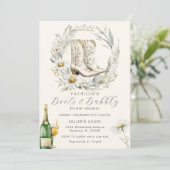 Boots en Bubbly Floral Cowgirl Vrijgezellenfeest Kaart (Staand voorkant)