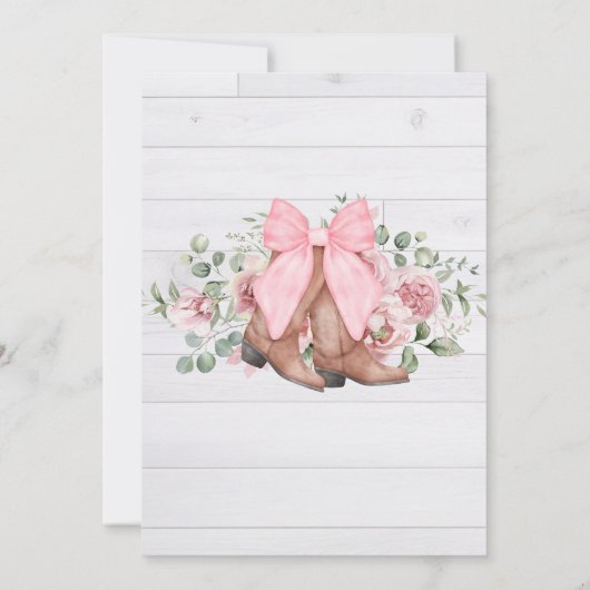 Boots en Bubbly Pink Bow Cowgirl Vrijgezellenfeest Kaart (Achterkant)