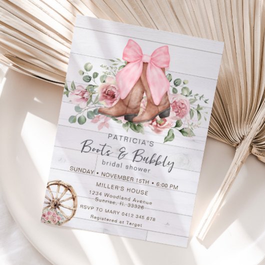 Boots en Bubbly Pink Bow Cowgirl Vrijgezellenfeest Kaart