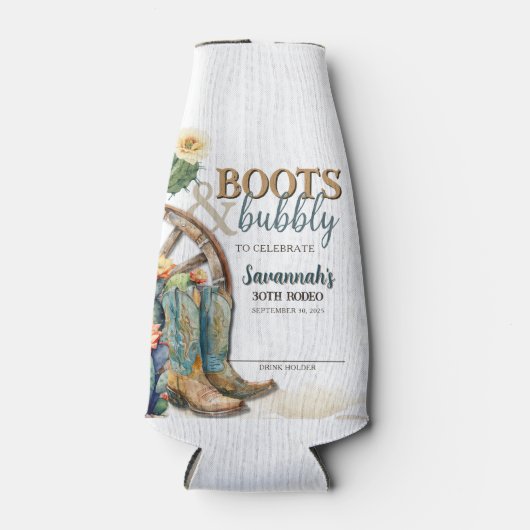 Boots en Bubbly Rodeo Cowgirl Westerne verjaardag Flesjeskoeler (Voorkant)