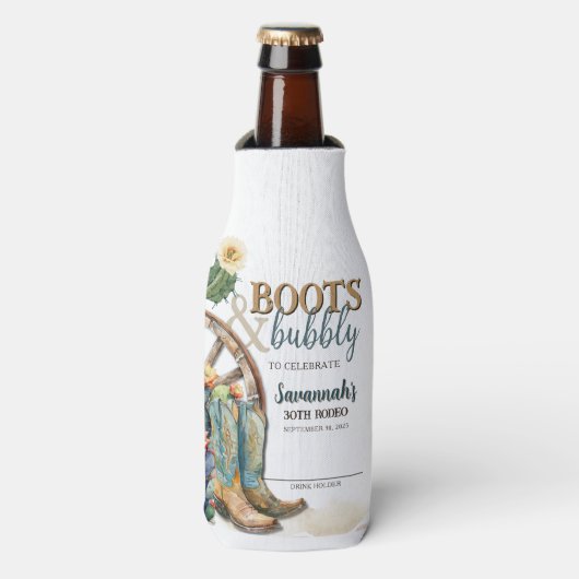 Boots en Bubbly Rodeo Cowgirl Westerne verjaardag Flesjeskoeler (Fles Voorkant)