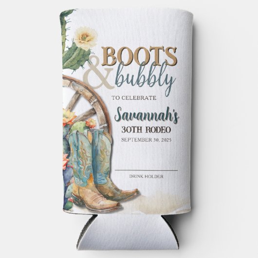 Boots en Bubbly Rodeo Westerne verjaardag Seltzer Blikjeskoeler (Voorkant)