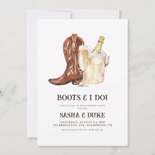 Boots & I Do Rustieke Westerne Verlovingsfeest Kaart (Voorkant)