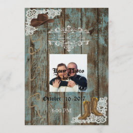Boots & Lace Distressed Wood Bewaar de datum Save The Date