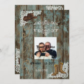 Boots & Lace Distressed Wood Bewaar de datum Save The Date (Voorkant / Achterkant)