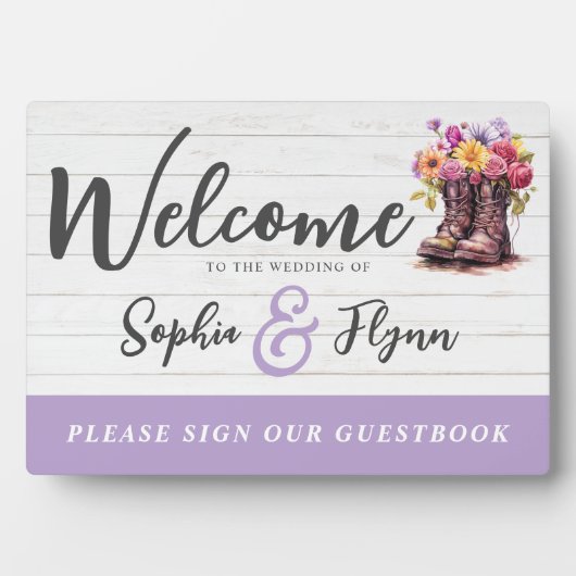 Boots met landelijke bloemen boerderij bruiloft we fotoplaat (voorkant)