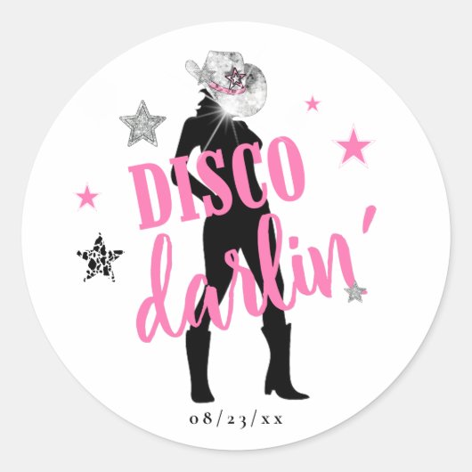 Boots 'n Bling Bachelorette Disco Darlin' ID925  Ronde Sticker (Voorkant)