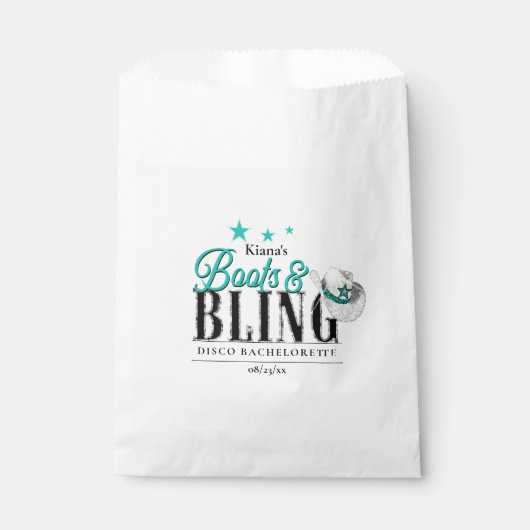 Boots 'n Bling Disco Bachelorette Blauwgroen ID925 Bedankzakje (Voorkant)