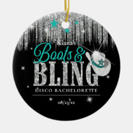 Boots 'n Bling Disco Bachelorette Blauwgroen ID925 Keramisch Ornament