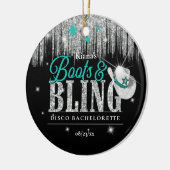 Boots 'n Bling Disco Bachelorette Blauwgroen ID925 Keramisch Ornament (Links)