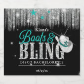 Boots 'n Bling Disco Bachelorette Blauwgroen ID925 Sparkling Wijnetiket (Enkel label)