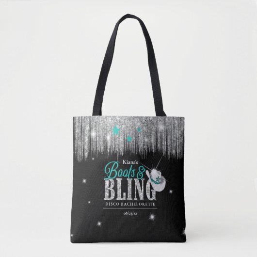 Boots 'n Bling Disco Bachelorette Blauwgroen ID925 Tote Bag (Voorkant)