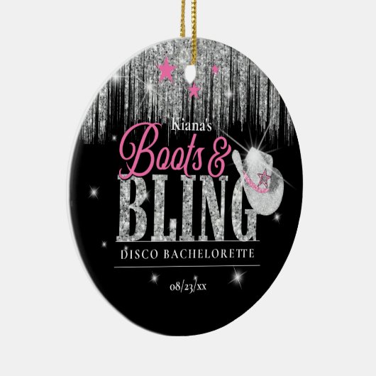 Boots 'n Bling Disco Bachelorette ID925 Keramisch Ornament (Rechts)