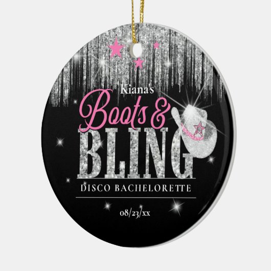 Boots 'n Bling Disco Bachelorette ID925 Keramisch Ornament (Links)