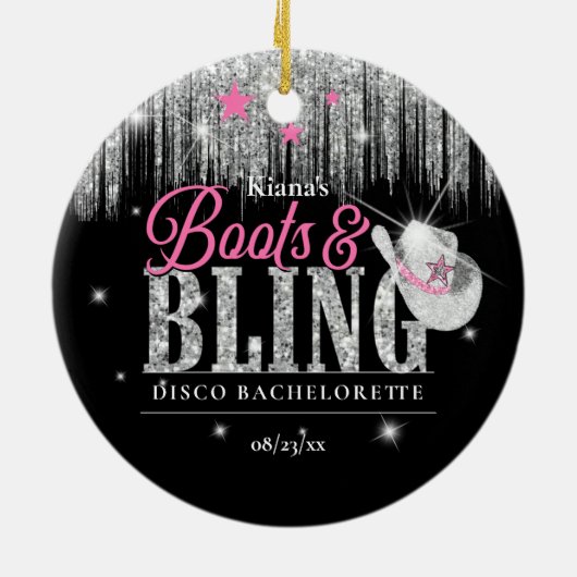 Boots 'n Bling Disco Bachelorette ID925 Keramisch Ornament (Achterkant)
