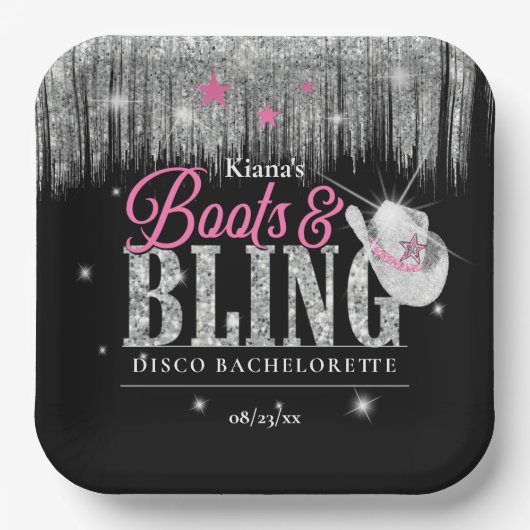 Boots 'n Bling Disco Bachelorette ID925 Papieren Bordje (Voorkant)