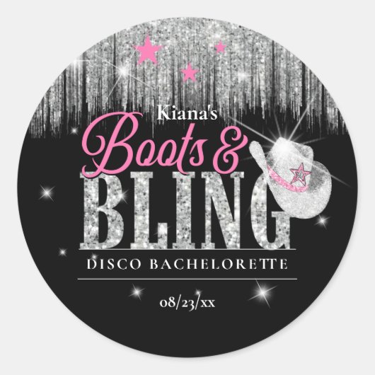 Boots 'n Bling Disco Bachelorette ID925 Ronde Sticker (Voorkant)