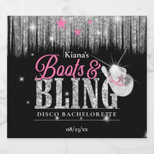 Boots 'n Bling Disco Bachelorette ID925 Sparkling Wijnetiket (Enkel label)