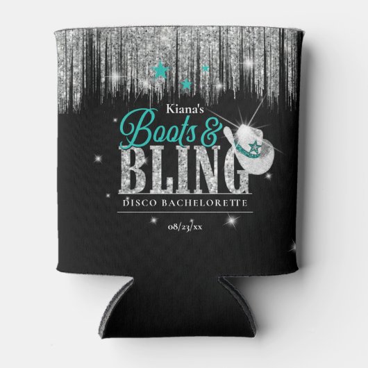 Boots 'n Bling Disco Bachelorette Teal ID925 Blikjeskoeler (Voorkant)