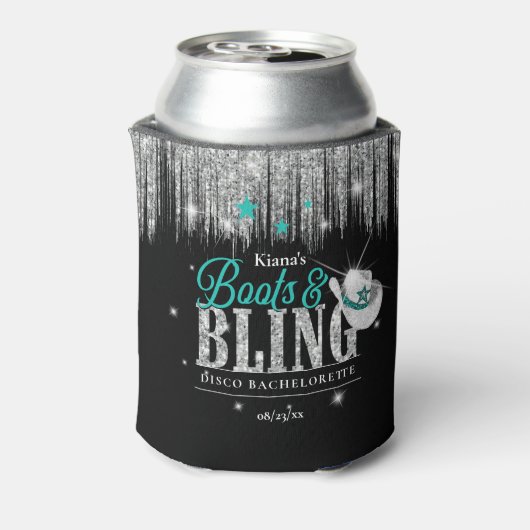 Boots 'n Bling Disco Bachelorette Teal ID925 Blikjeskoeler (Blikje Achterkant)