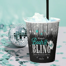Boots 'n Bling Disco Bachelorette Teal ID925 Papieren Bekers