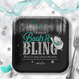 Boots 'n Bling Disco Bachelorette Teal ID925 Papieren Bordje
