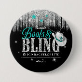 Boots 'n Bling Disco Bachelorette Teal ID925 Ronde Button 7,6 Cm (Voorkant)