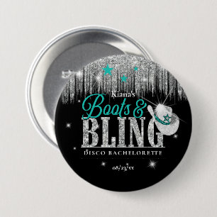 Boots 'n Bling Disco Bachelorette Teal ID925 Ronde Button 7,6 Cm