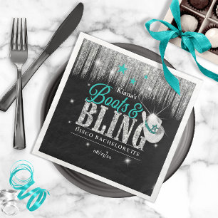 Boots 'n Bling Disco Bachelorette Teal ID925 Servet