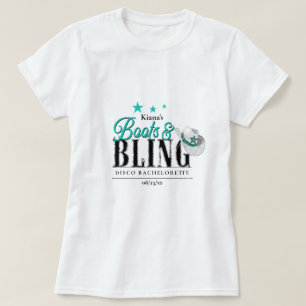 Boots 'n Bling Disco Bachelorette Teal ID925 T-shirt